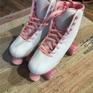 Pink and White Roller Skates